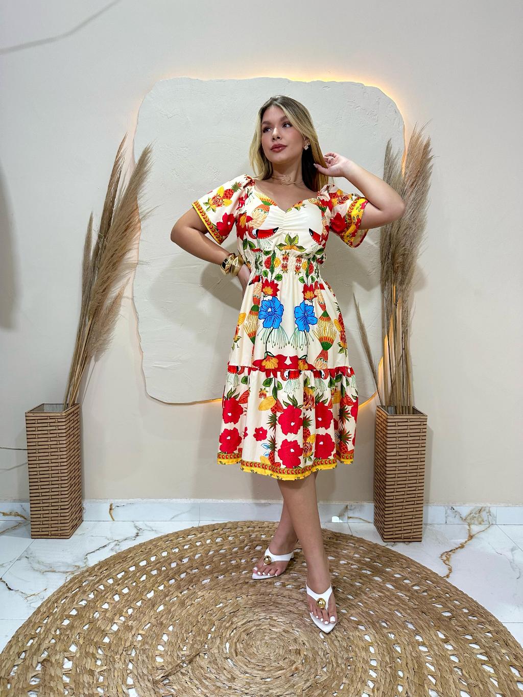 Vestido curto Feminino Midi Estampado Boho Chic com Babados – Elegância e Conforto vestido verão 2025,