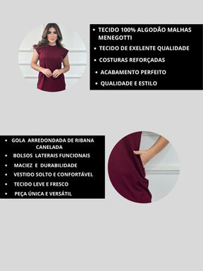 Vestido Feminino Muscle Tee 100% Algodão Premium Manga Curta Super Confortável